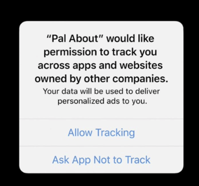 apple's iOS 14 opt in pop up dialogue box mock up