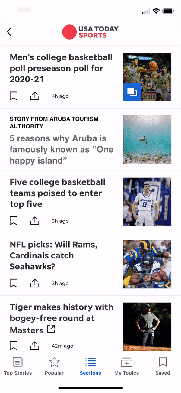 discovery feed in the USA Today Sports app